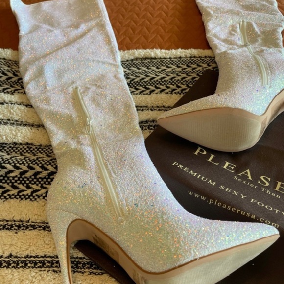 pleaser arctic court order thigh high boots holo holo silver size 7 - Picture 3 of 5